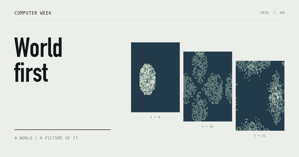 Three frames of a discrete lattice gas show particles spreading through time.